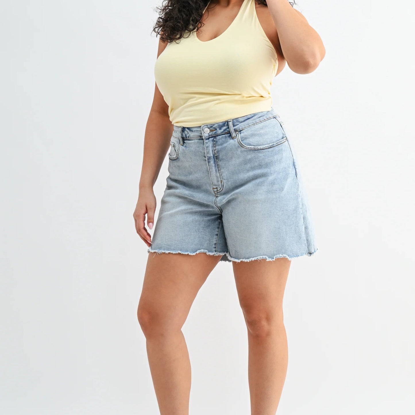 MICA High Rise Frayed Hem Shorts