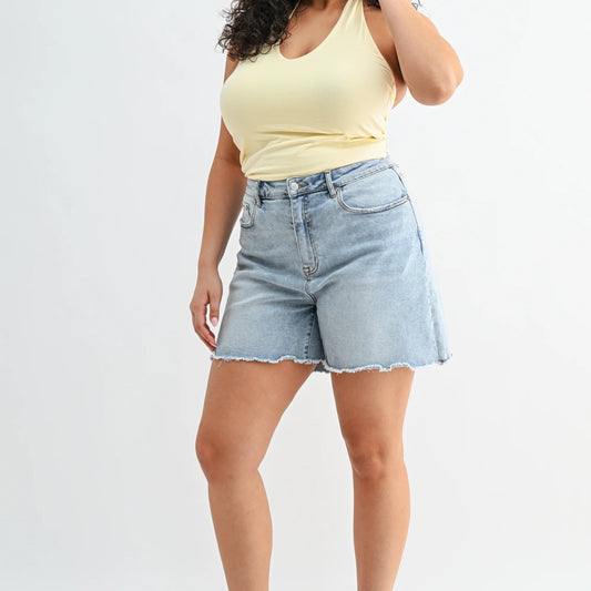 MICA High Rise Frayed Hem Shorts
