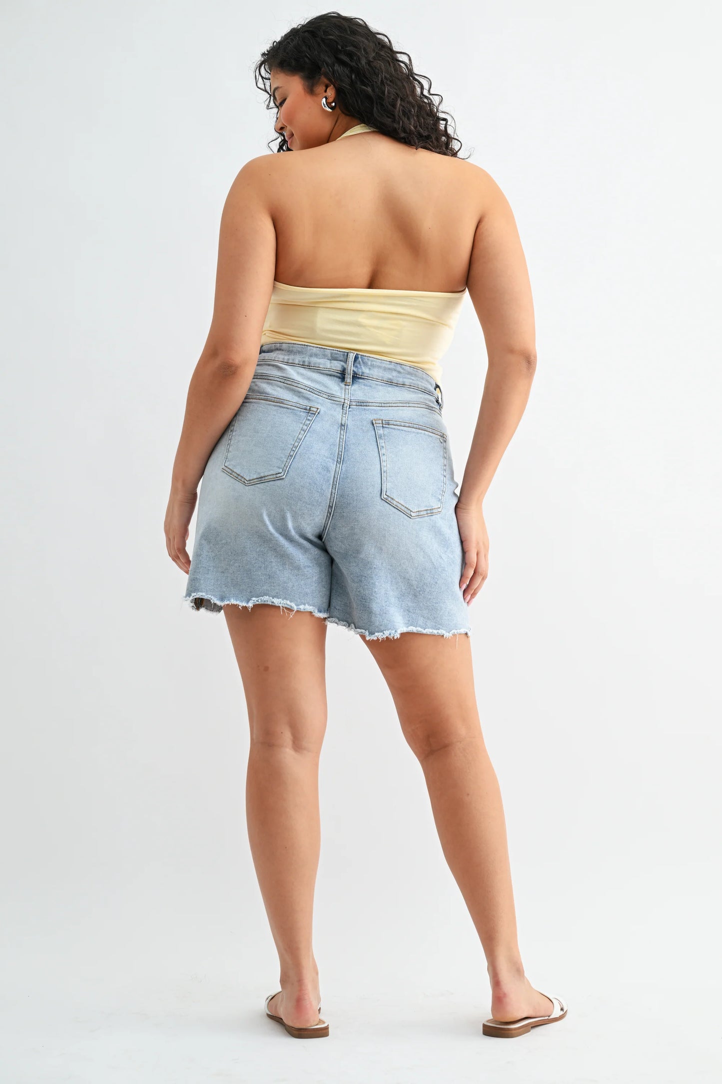 MICA High Rise Frayed Hem Shorts