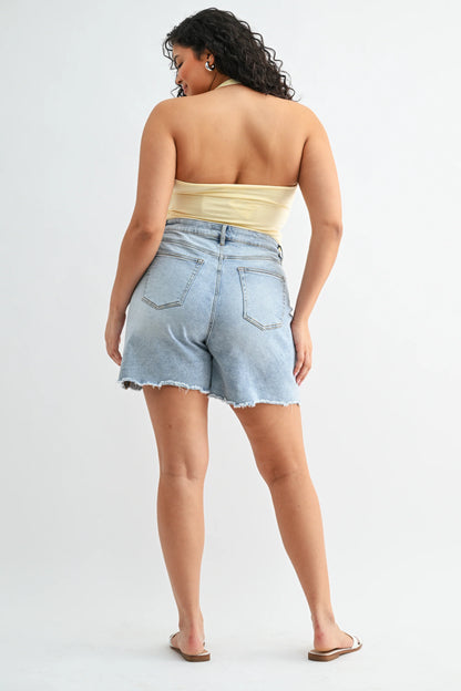 MICA High Rise Frayed Hem Shorts