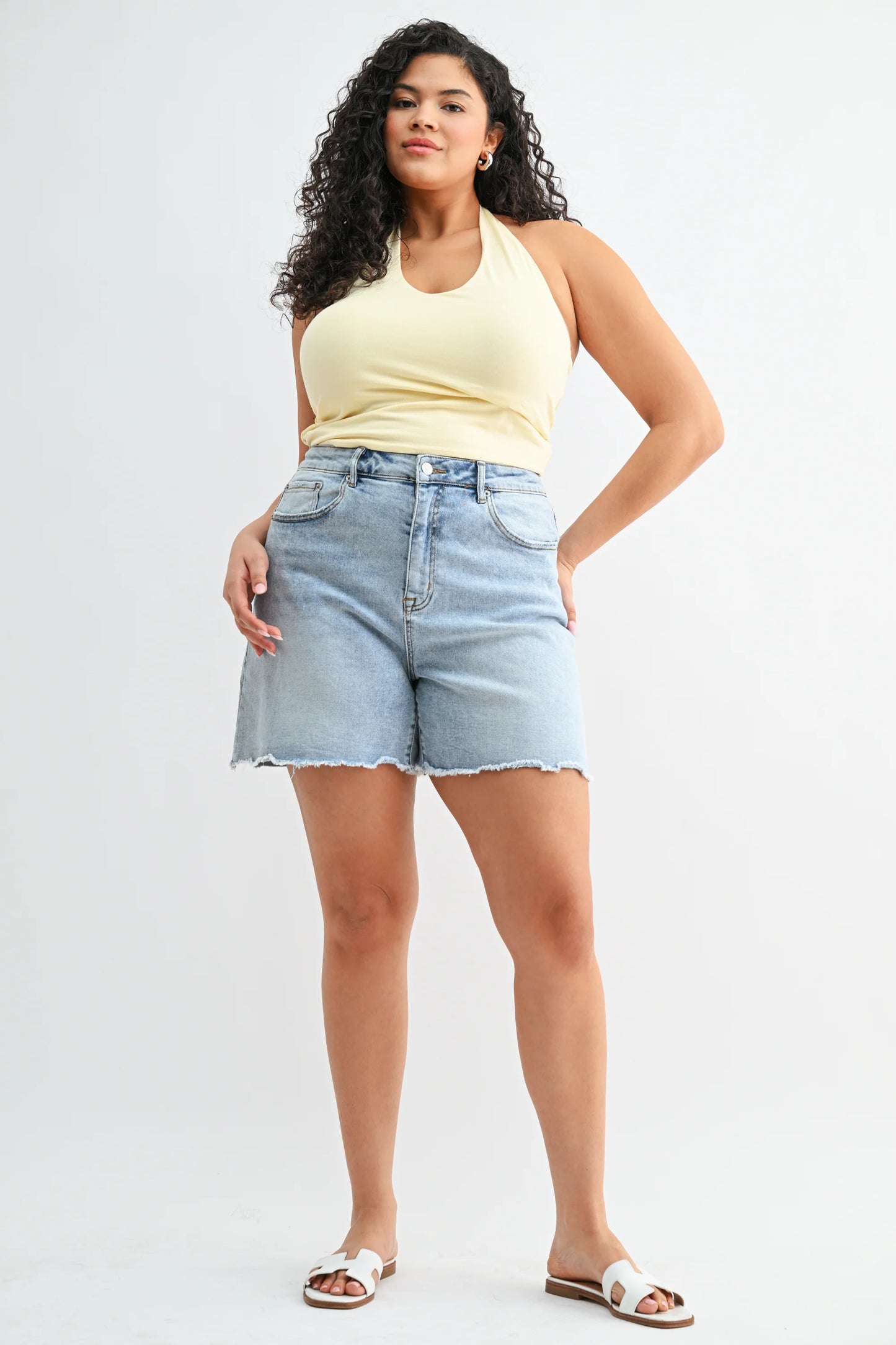 MICA High Rise Frayed Hem Shorts