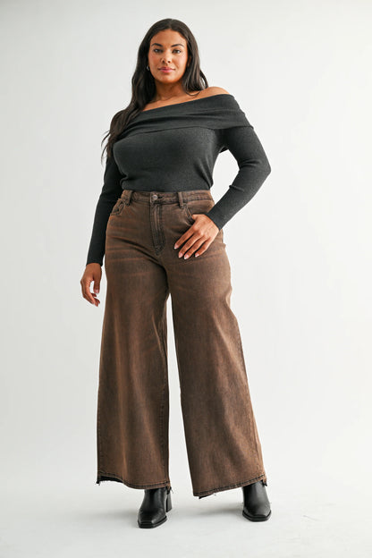 PLUS High Rise Wide Leg Vintage Wash Denim