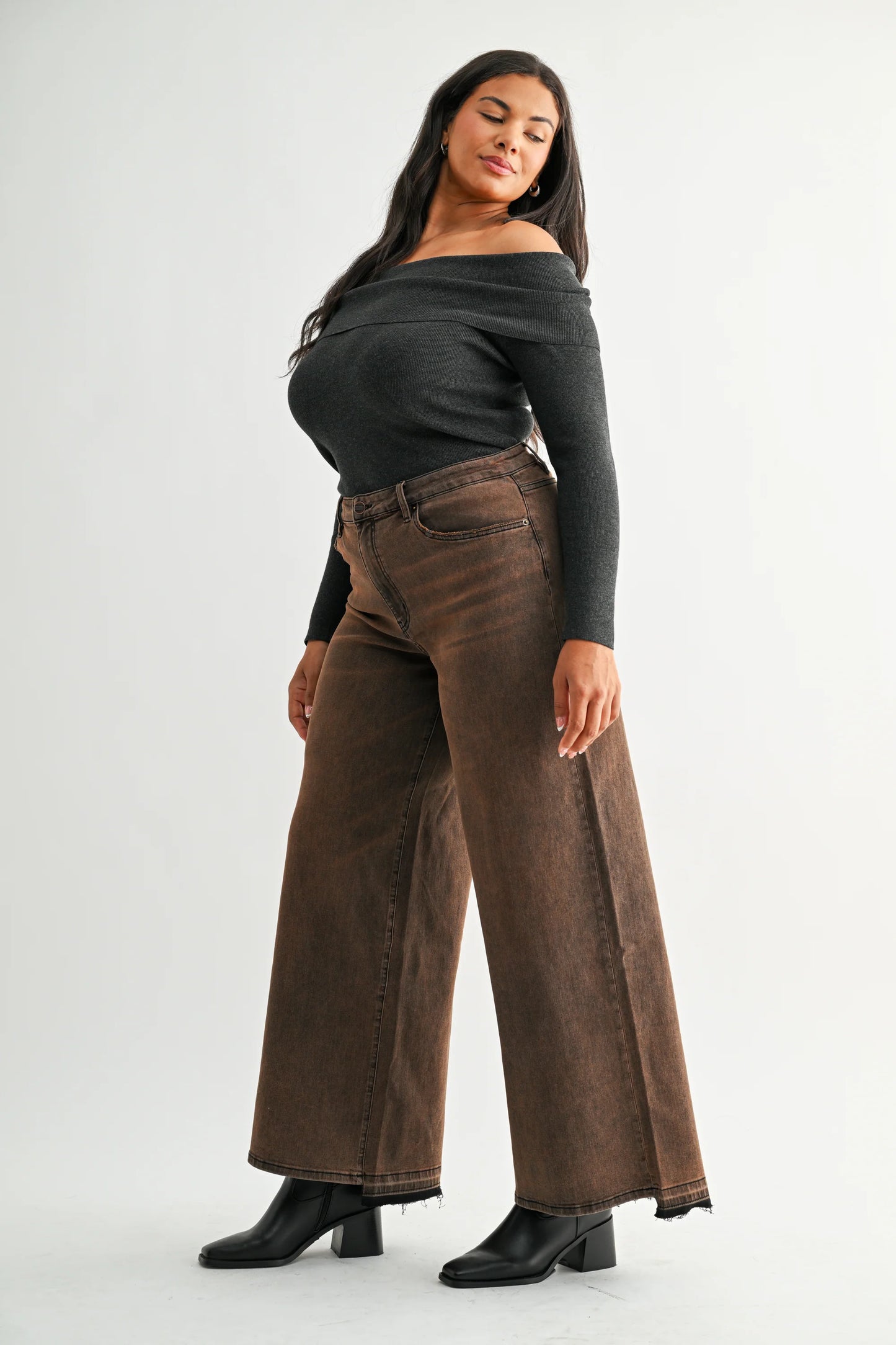 PLUS High Rise Wide Leg Vintage Wash Denim