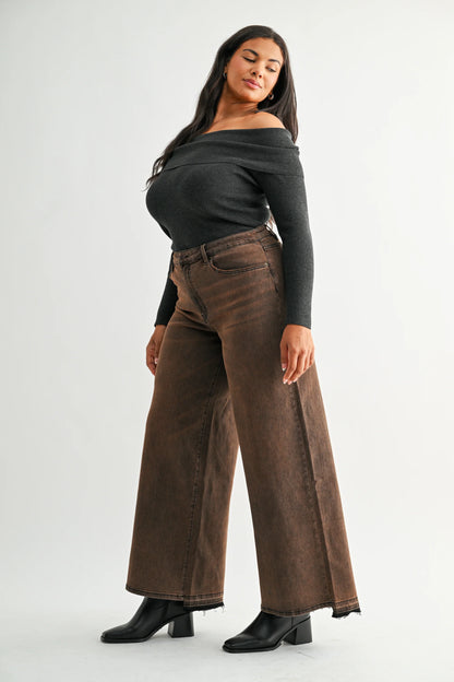 PLUS High Rise Wide Leg Vintage Wash Denim
