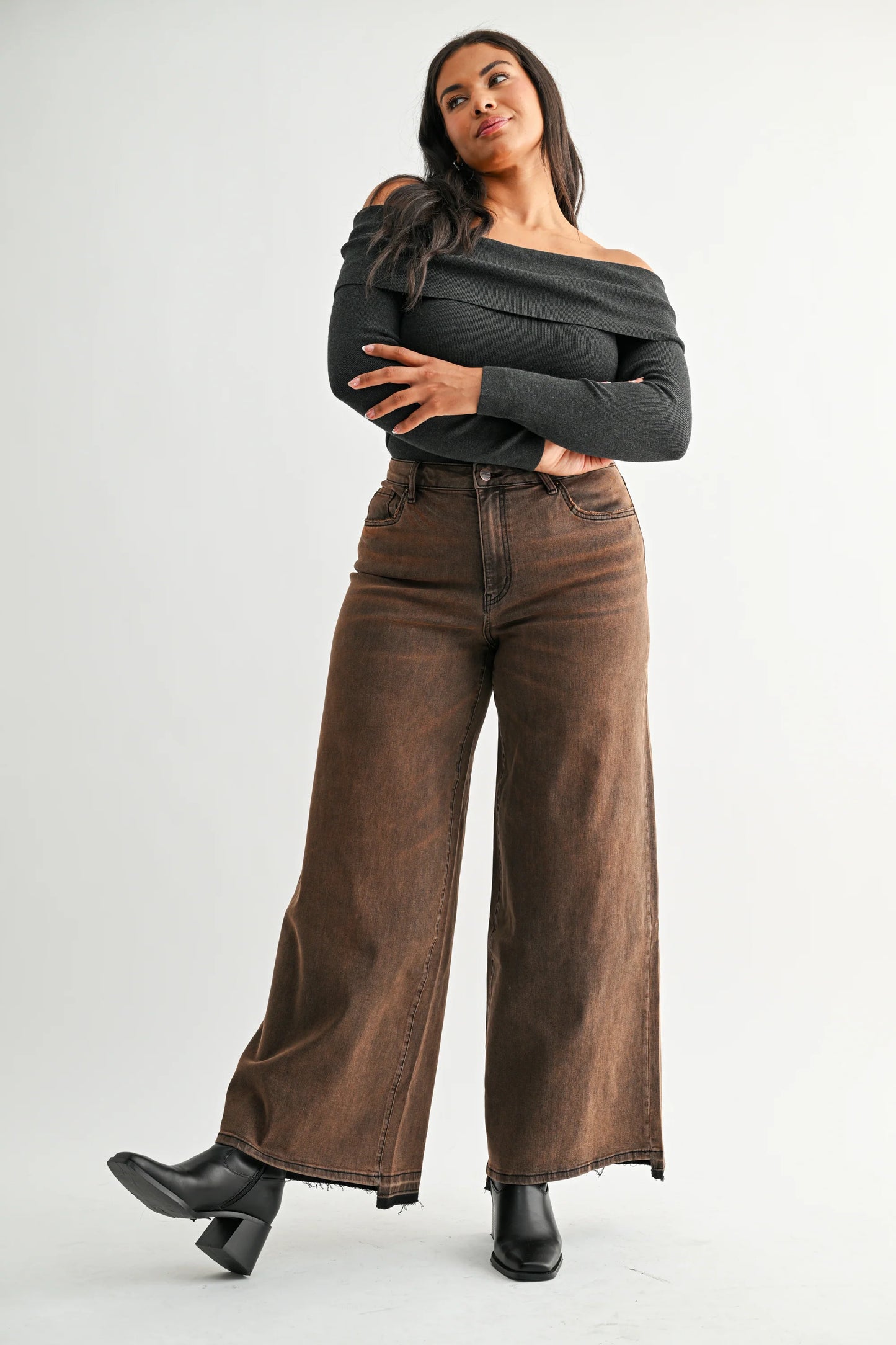 PLUS High Rise Wide Leg Vintage Wash Denim