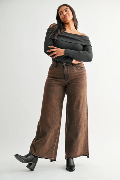 PLUS High Rise Wide Leg Vintage Wash Denim