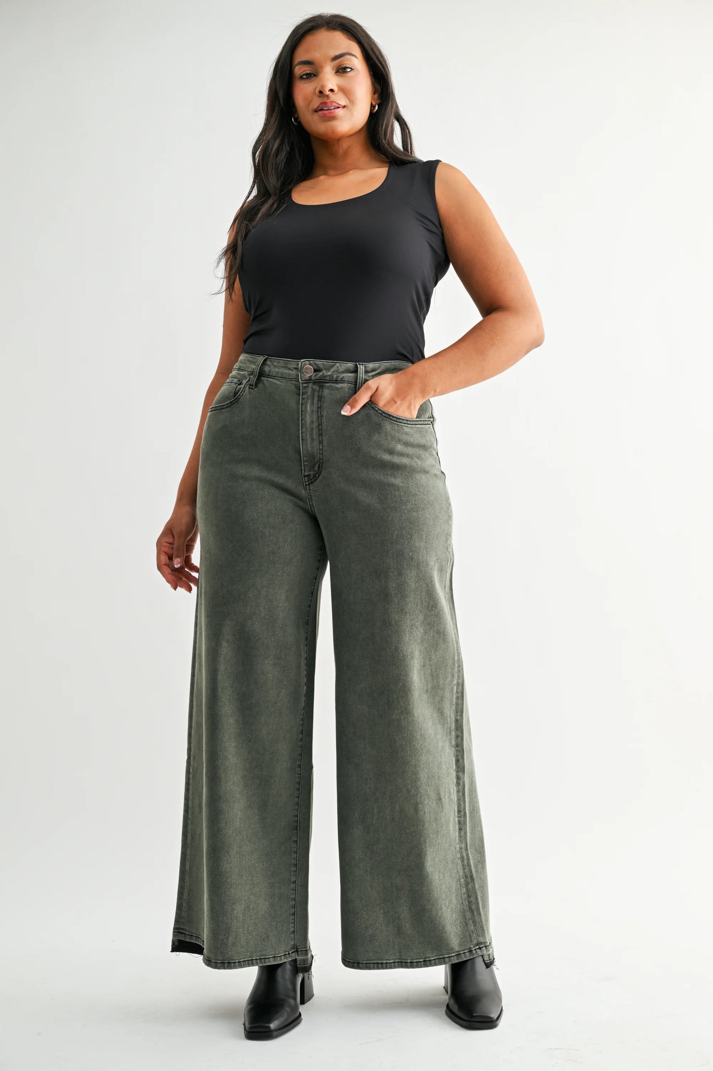 PLUS High Rise Wide Leg Vintage Wash Denim