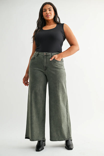 PLUS High Rise Wide Leg Vintage Wash Denim