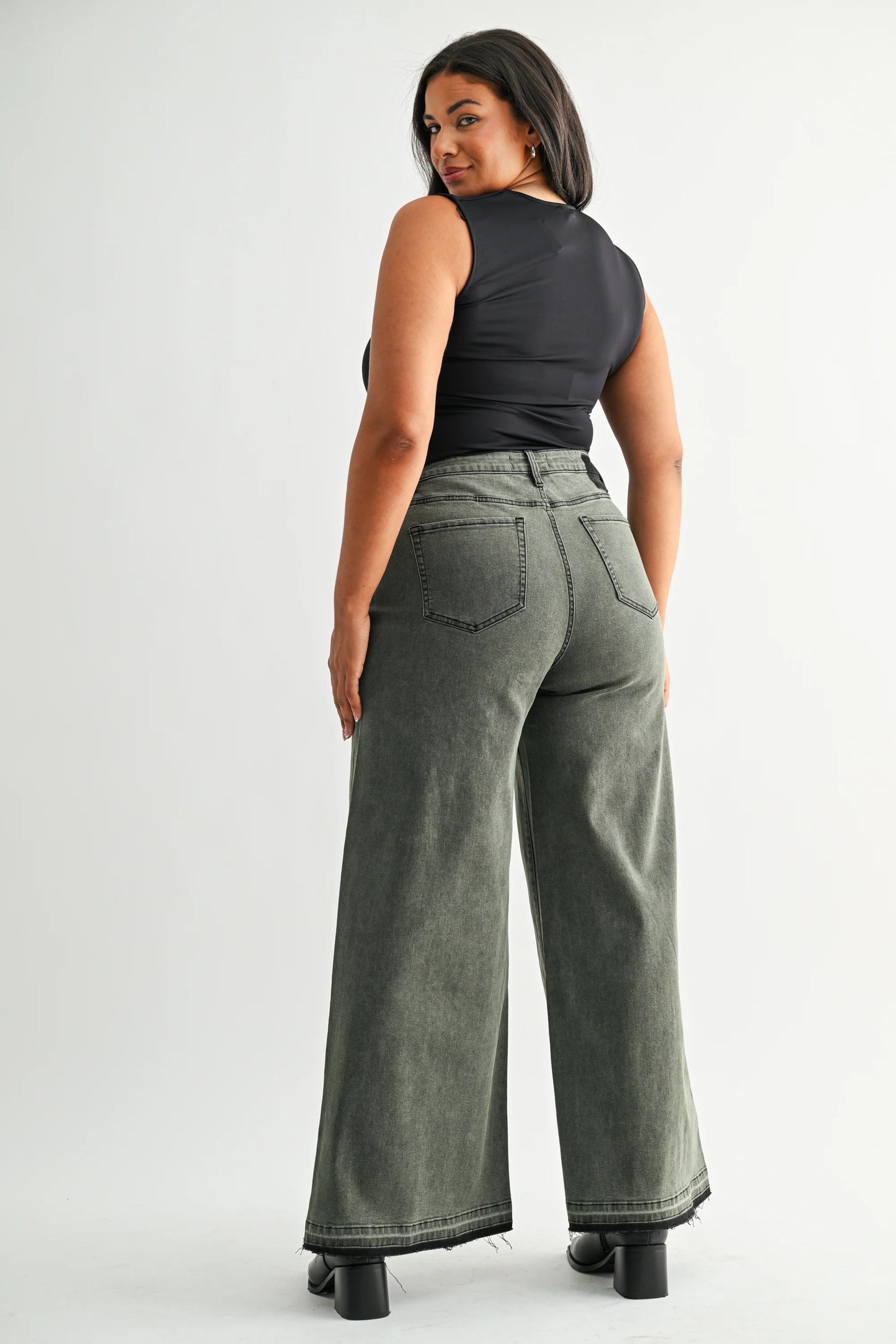 PLUS High Rise Wide Leg Vintage Wash Denim