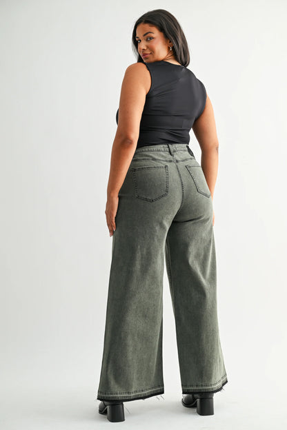 PLUS High Rise Wide Leg Vintage Wash Denim