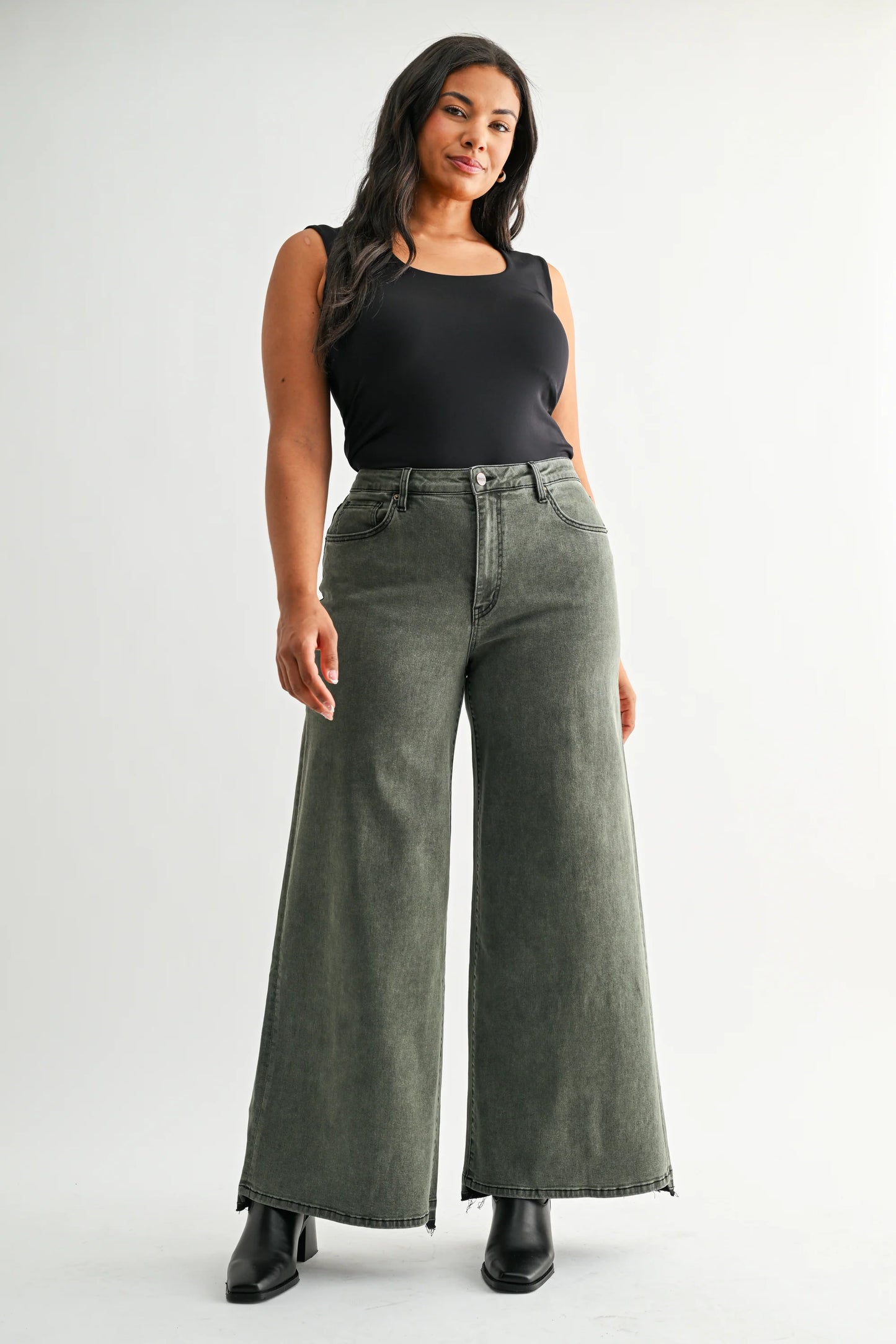 PLUS High Rise Wide Leg Vintage Wash Denim