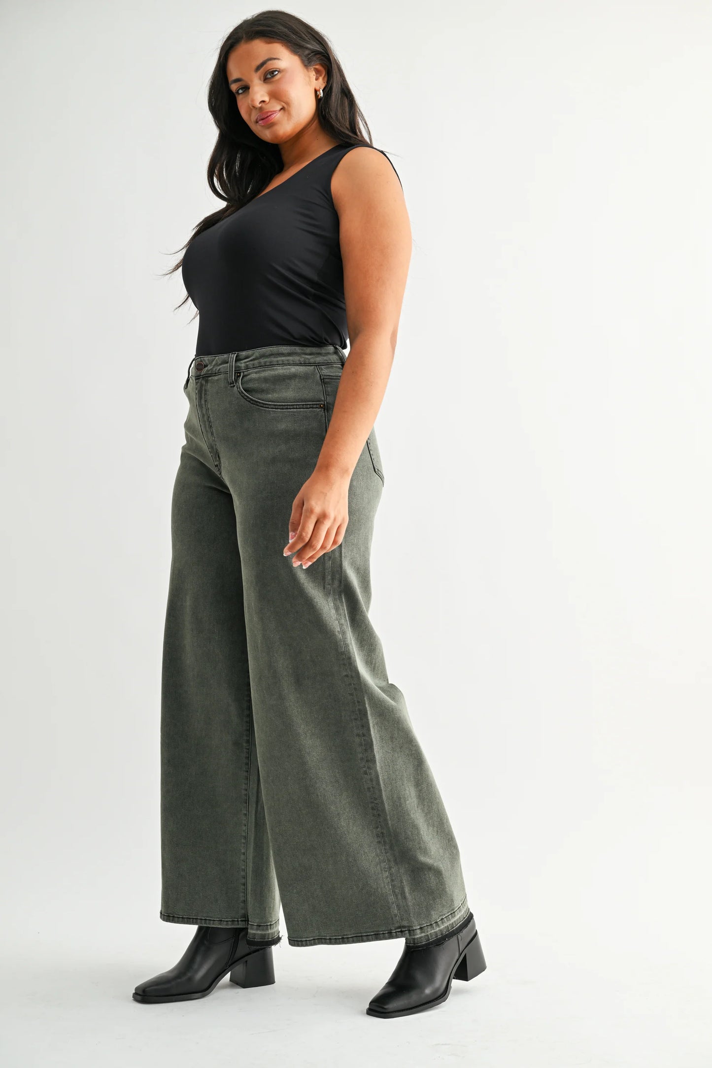 PLUS High Rise Wide Leg Vintage Wash Denim