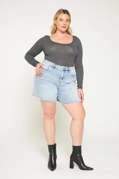 High Rise Shorts W/ Frayed Hem