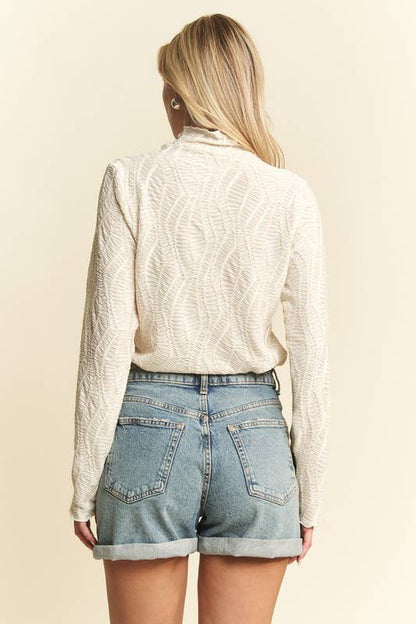Wave Jacquard Mock Neck Top