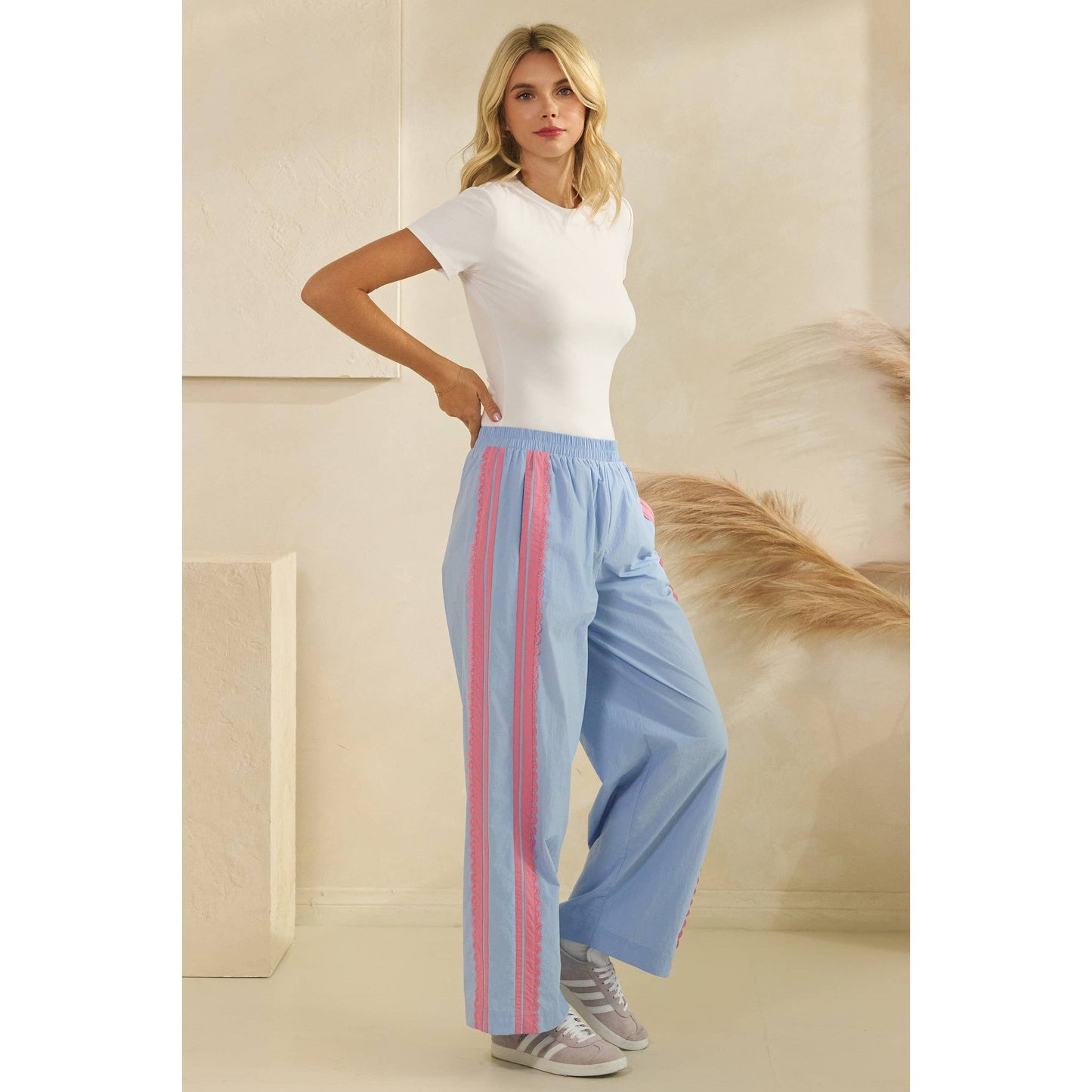 Lace Stripe Nylon Pants