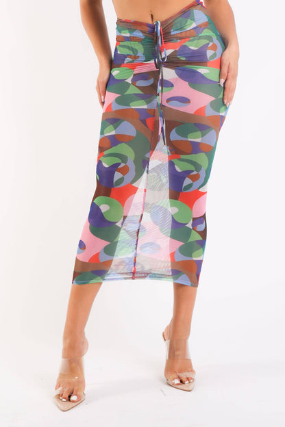 Printed Mesh Maxi Skirt