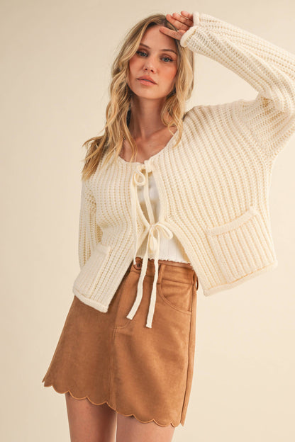 Ribbed Front tie Sweater Cardigan