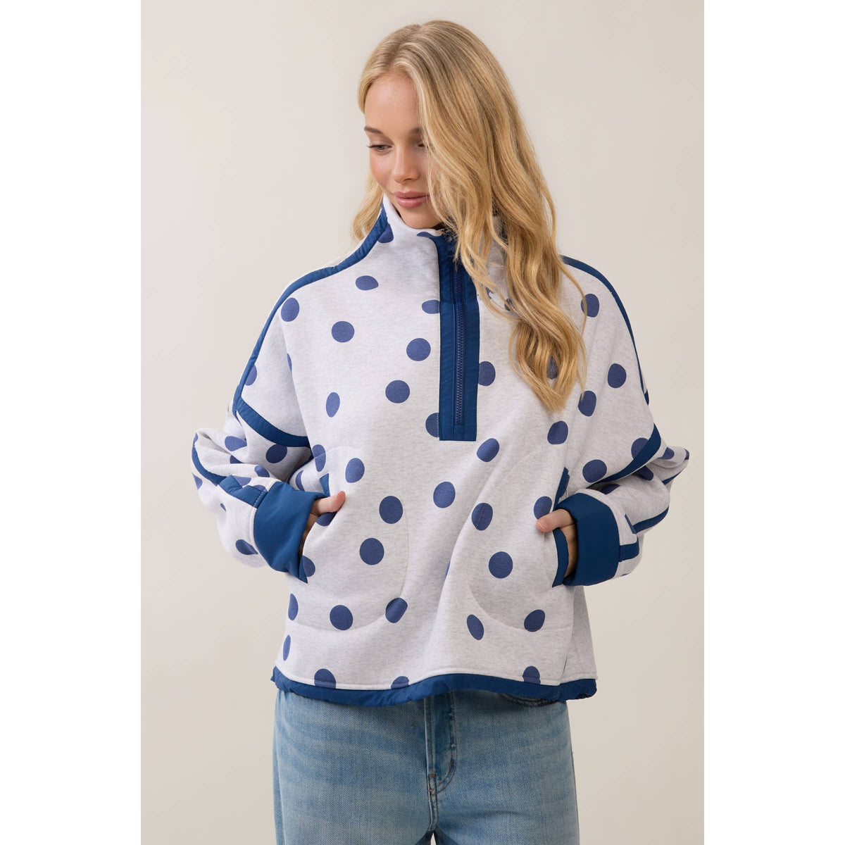 Polka Dot Half Zip Sweatshirt