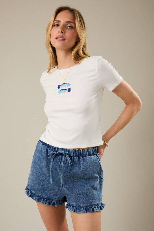 Beaded Fish Ribbed T-Shirt