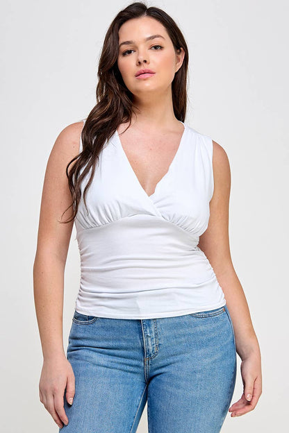 Plus V-Neck Ruched Tank