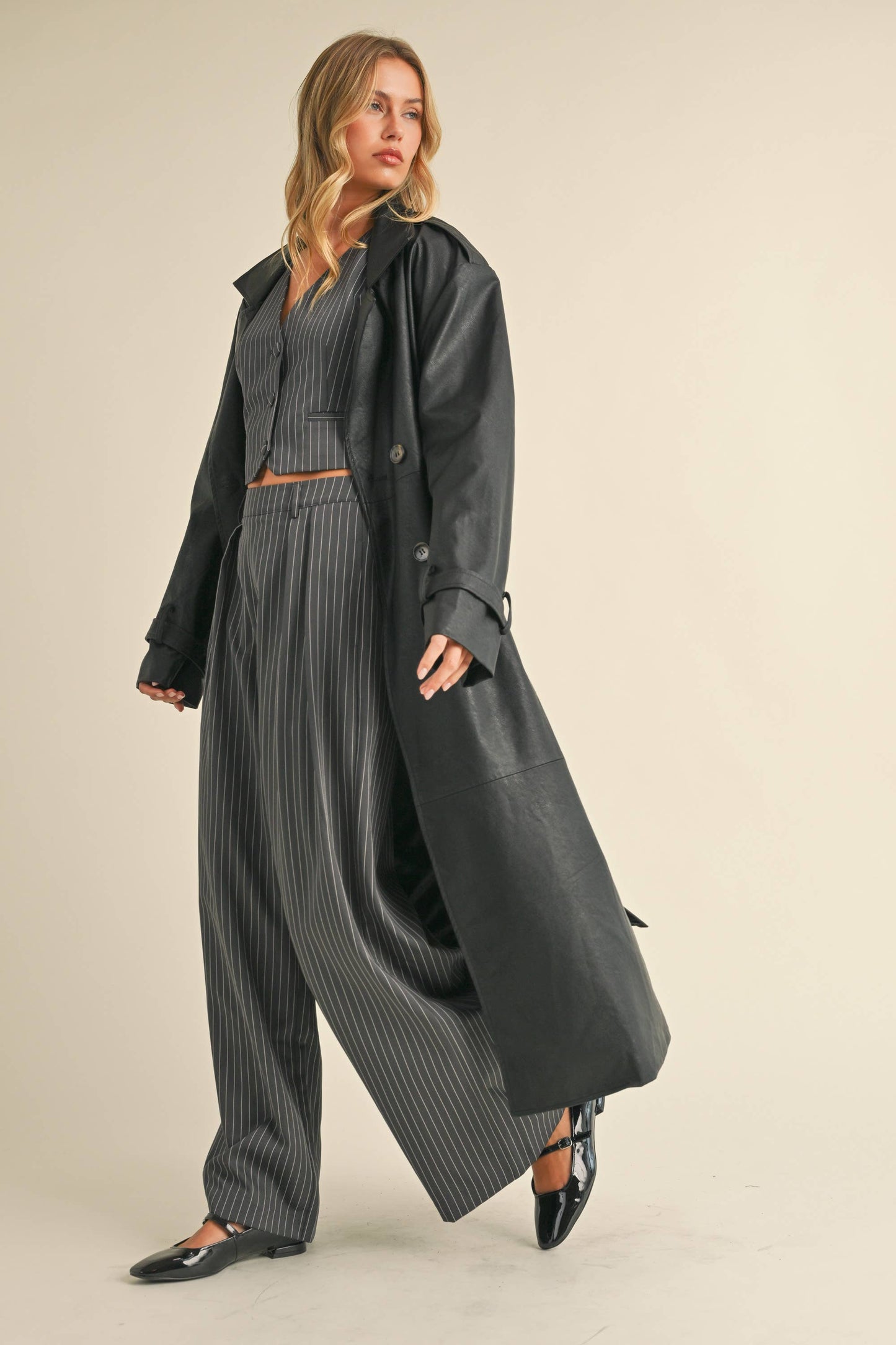 Leather Belted Trench Coat