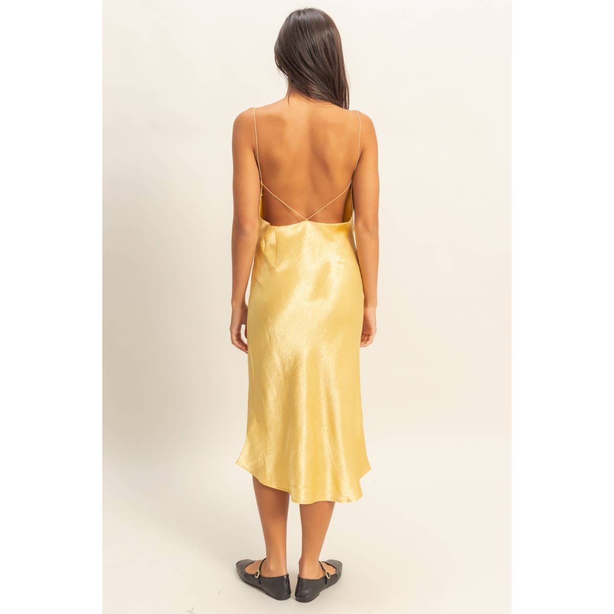 Cowl Neck Satin Midi Dress