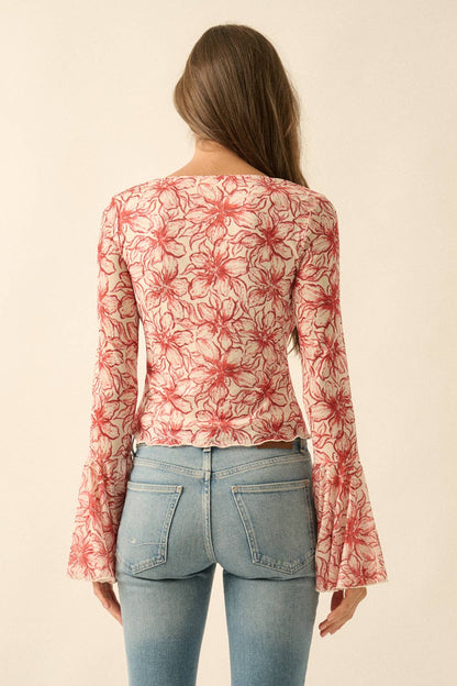 Floral Mesh Bell-Sleeve Top