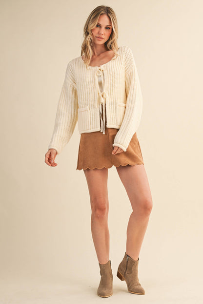 Ribbed Front tie Sweater Cardigan
