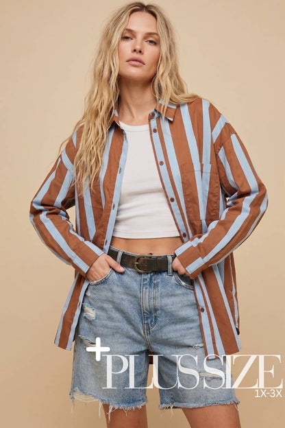 PLUS Oversized Striped Button-Down