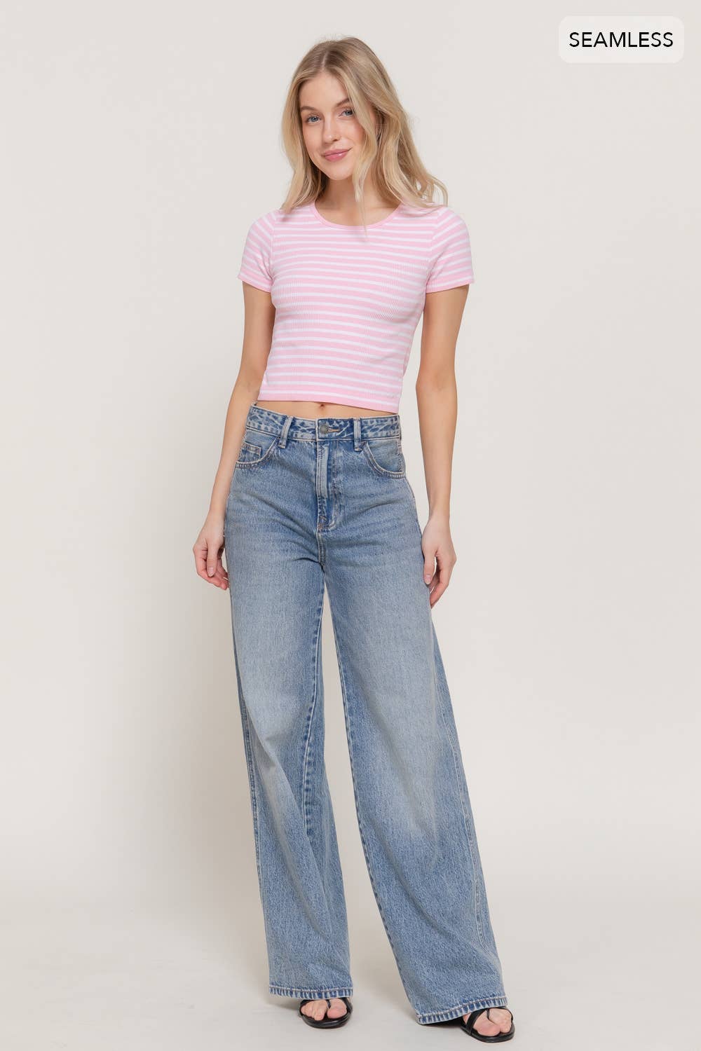 Crew Neck Stripe Short Sleeve Top