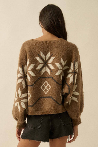 Textured Alipine-Knit Dolman-Sleeve Sweater