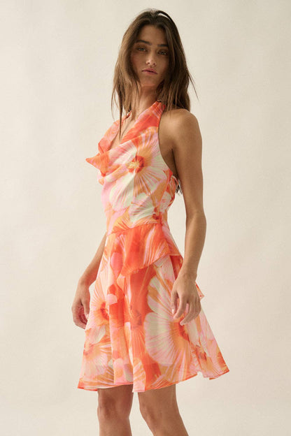 Floral Chiffon Halter Mini Dress