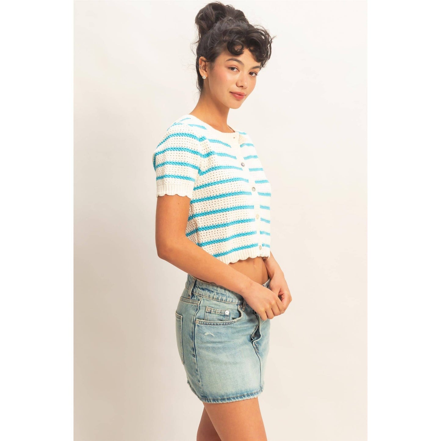 Striped Short Sleeve Cardigan