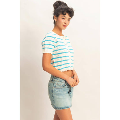 Striped Short Sleeve Cardigan