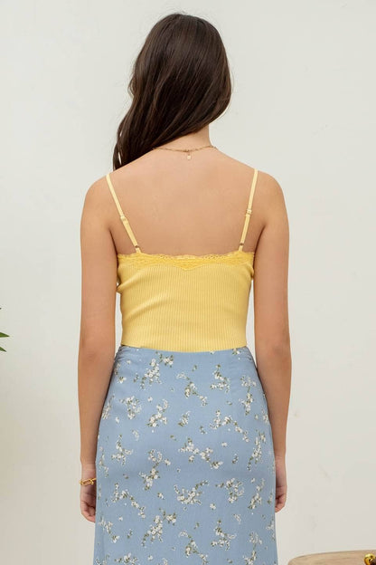 Lace Trim Sweater Kint Crop Cami