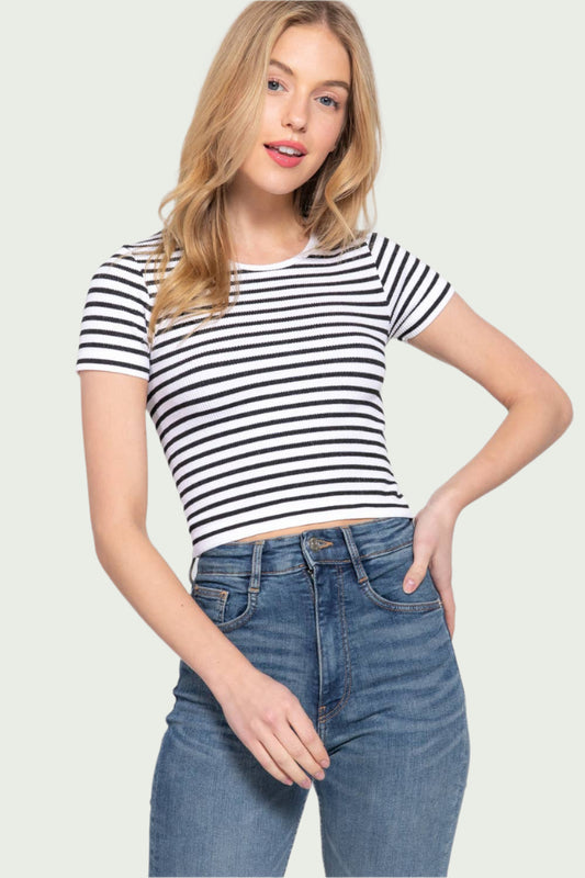 Stripe Rib Short Sleeve Top
