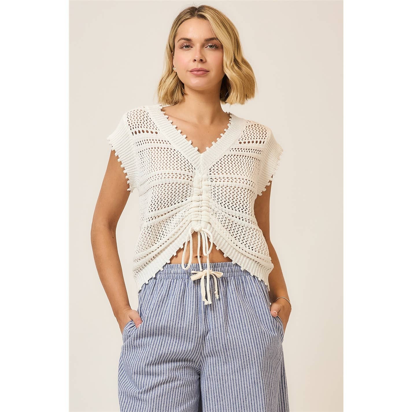 Ruched V Neck Short Sleeve Top