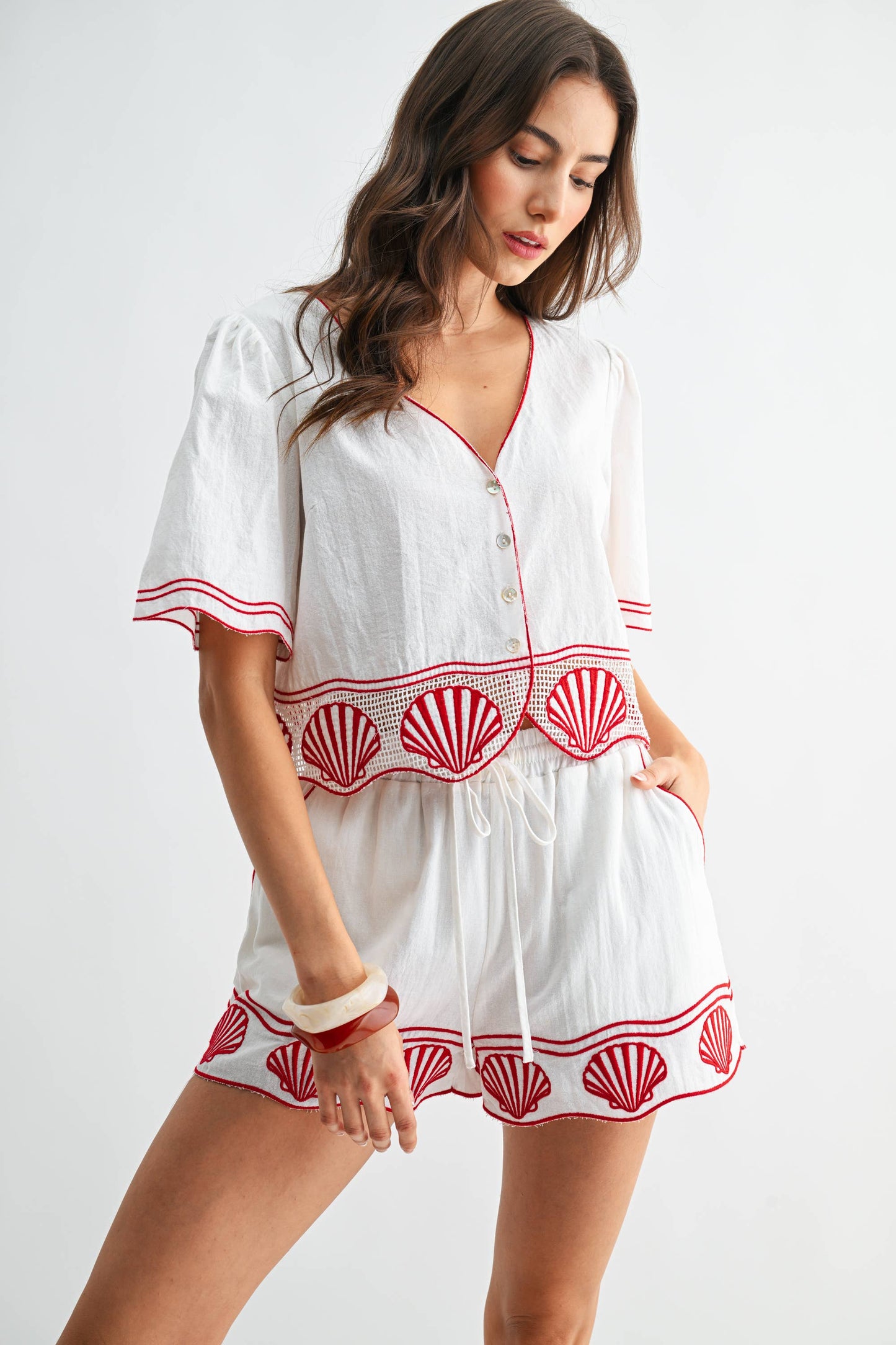 Scallop Trim Crop Shirt