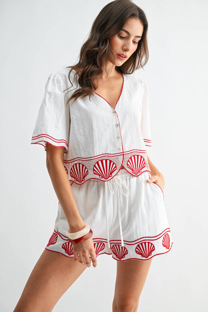 Scallop Trim Crop Shirt