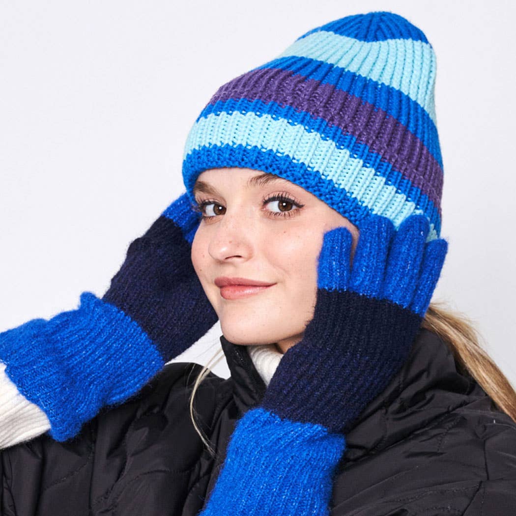 Multi-Colored Stripe Cuff Beanie Hat