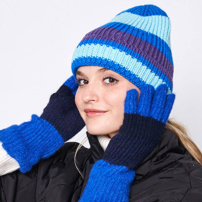 Multi-Colored Stripe Cuff Beanie Hat