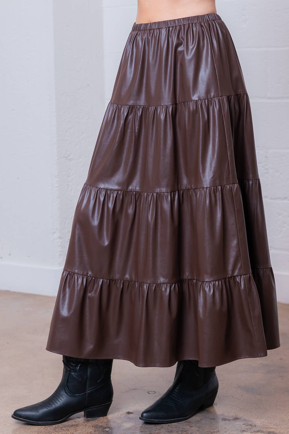 Tiered Leather Ankle Skirt