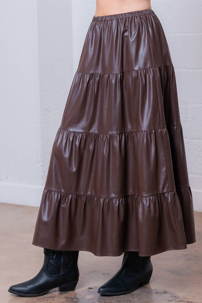 Tiered Leather Ankle Skirt