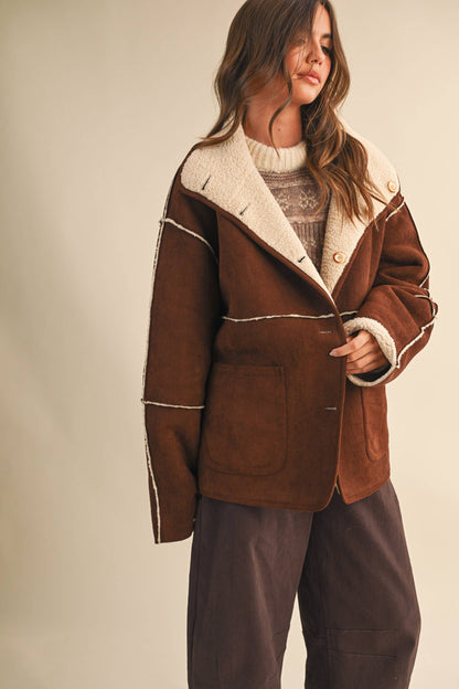 REVERSIBLE SUEDE AND SHERPA OVERSIZED JACKET