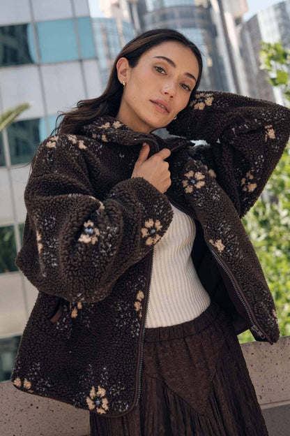 Floral Fleece Zip-Up Jacket