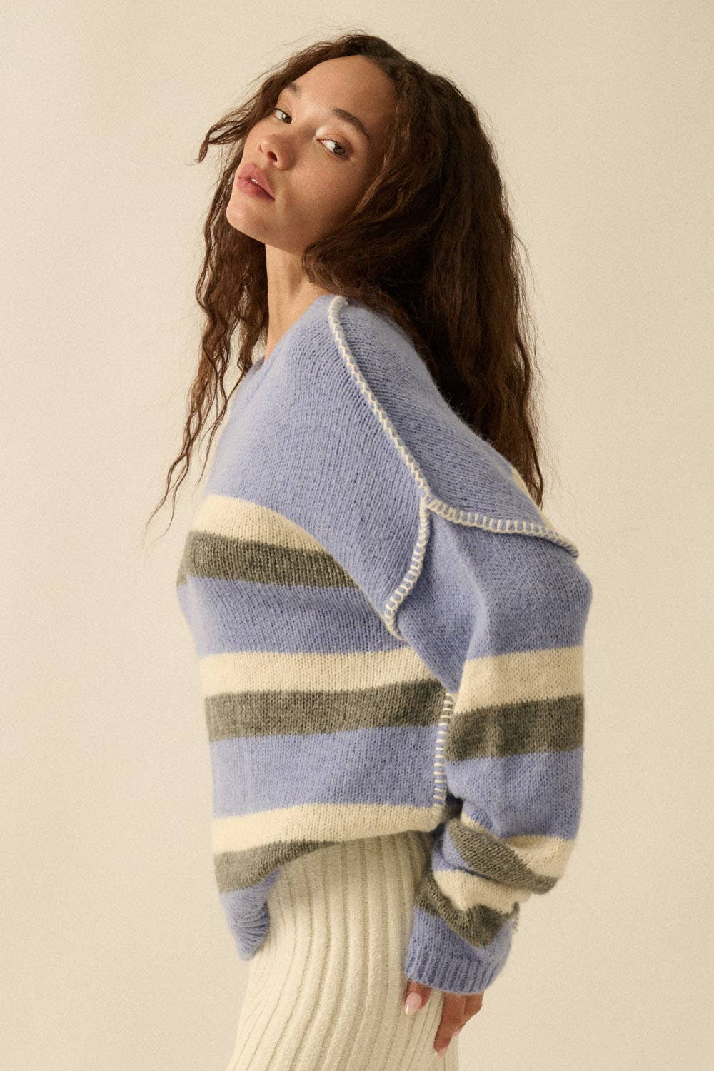 Striped Colorblock Long Sleeve Sweater