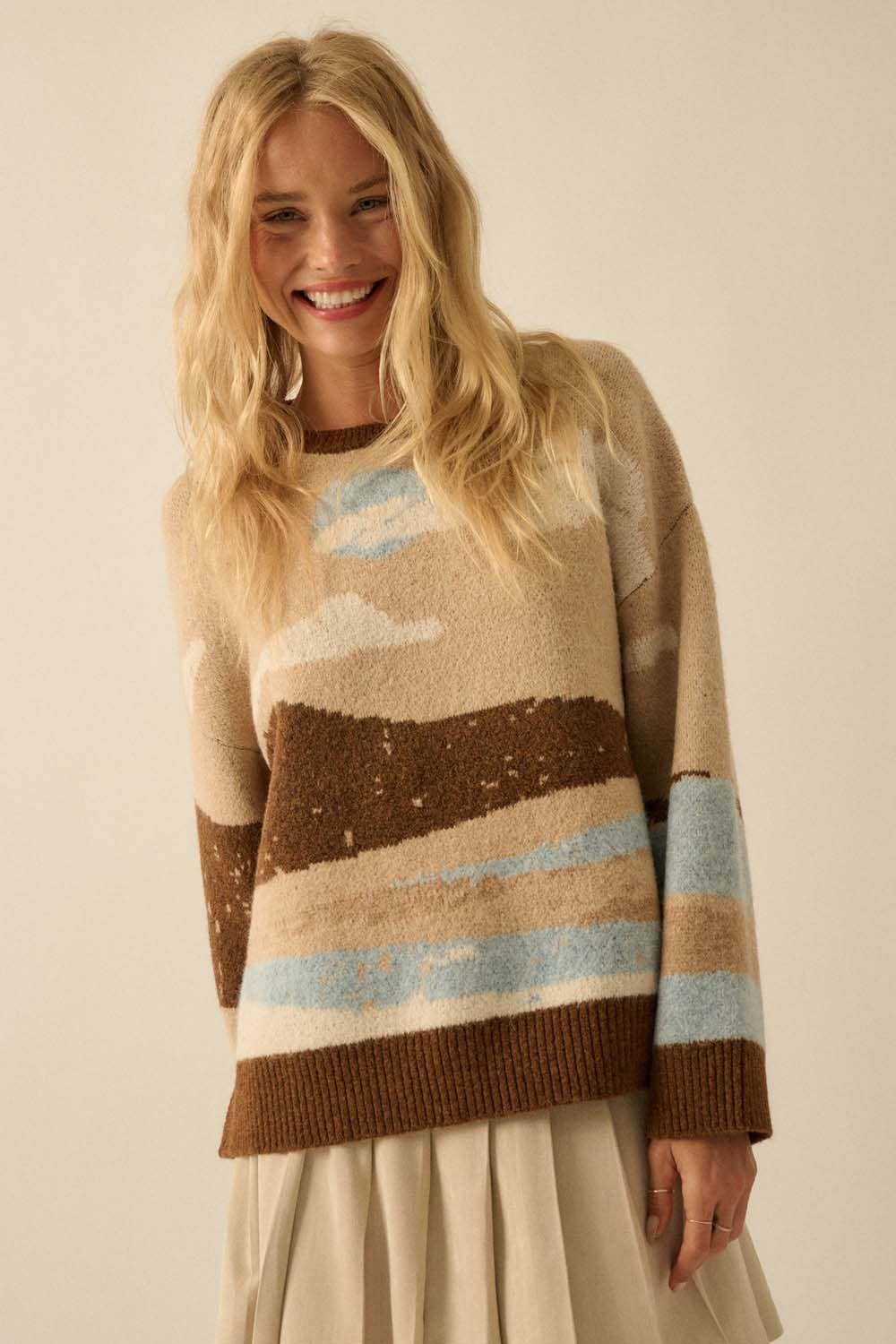 Beach Landscape Jacquard-Knit Sweater
