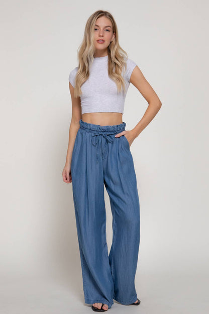 Paperbag Belt-Tie Lyocell Pants