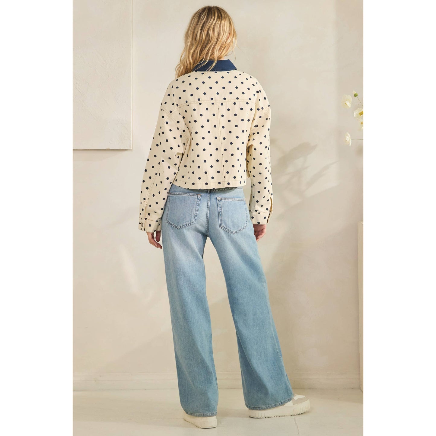 Cropped Polka Dot Denim Jacket