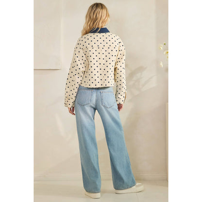 Cropped Polka Dot Denim Jacket